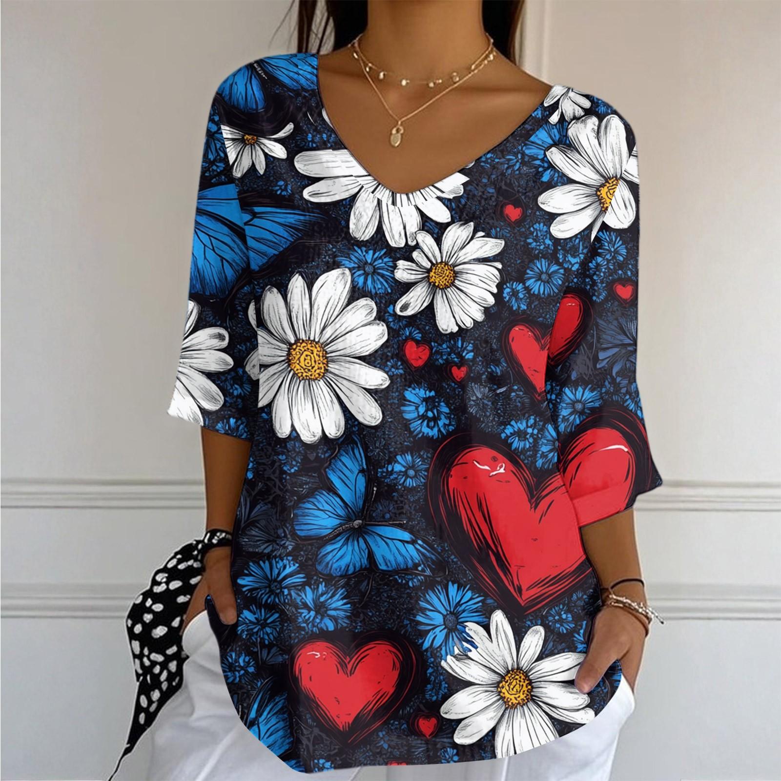 

Women s Casual And Fashionable V-Neck Floral Print Seven Quarter Sleeved Top Top S