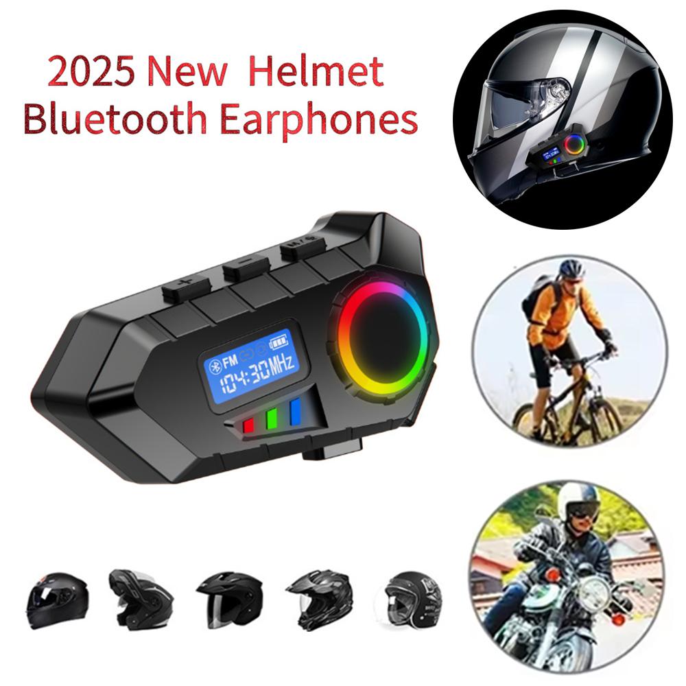Kebidumei Motorcycle Helmet Headset FM Radio Wireless MP3 Player RGB Light Earphone With Soft Hard Mic for Universal Helmet