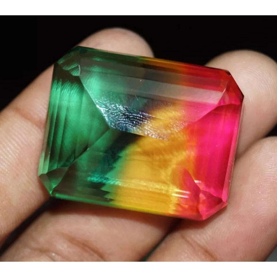 Fabulous Tourmaline Multi-Color Natural Emerald Cut 78-80 Ct Certified Gemstone