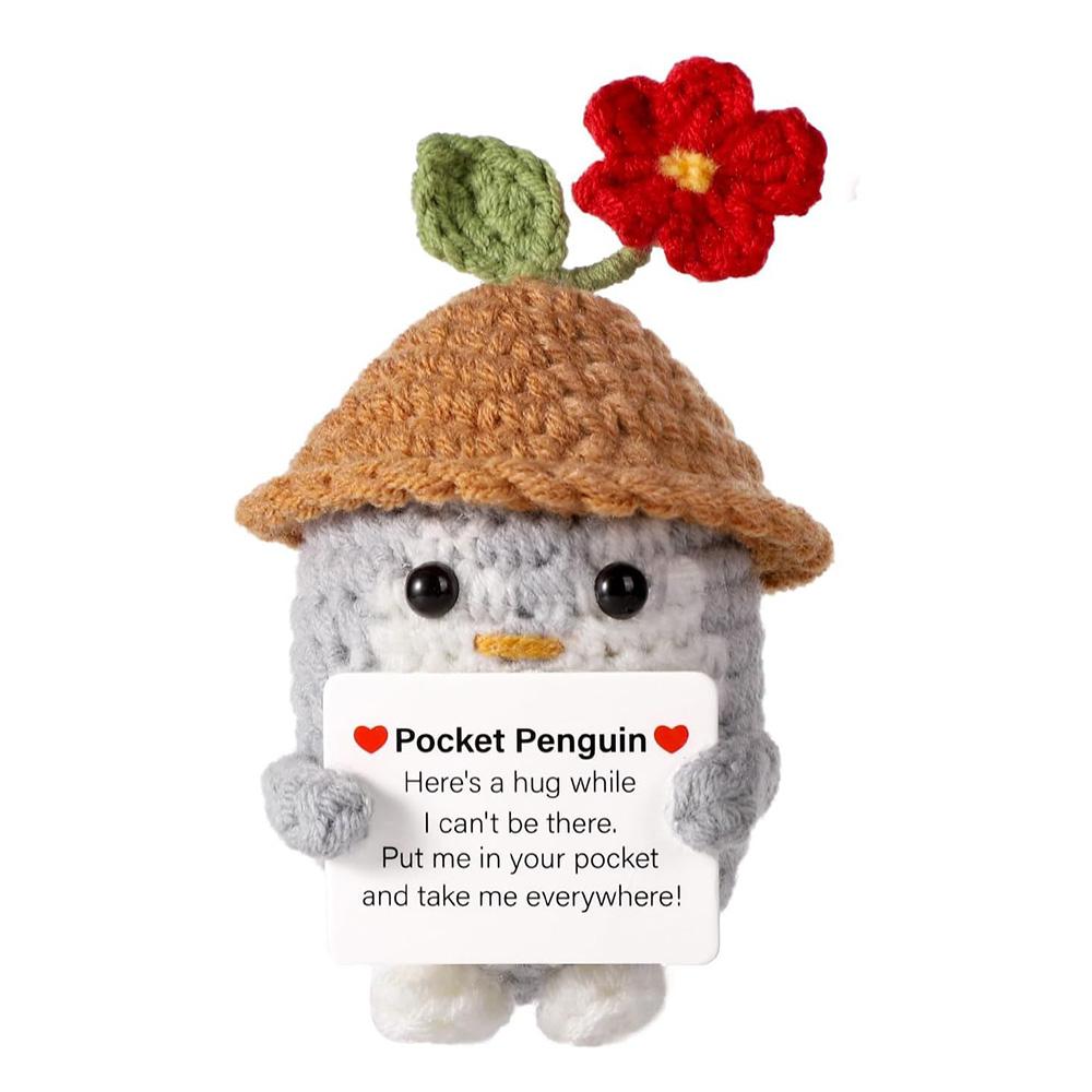 New Crochet Flower Penguin Doll Decoration Desk Accessories Kawaii Positive Energy Pengniu Doll Home Room Decor Christmas Gift