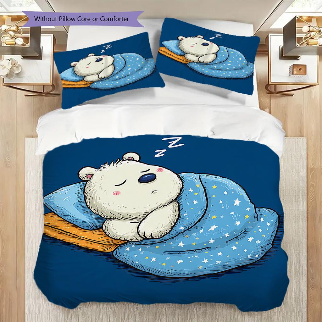 Polar Bear Pattern Bedding Quilt Set Quilt Cover Pillowcase Home Decoration Birthday Gift (1 * duvet cover + 2 * pillowcase, without core)