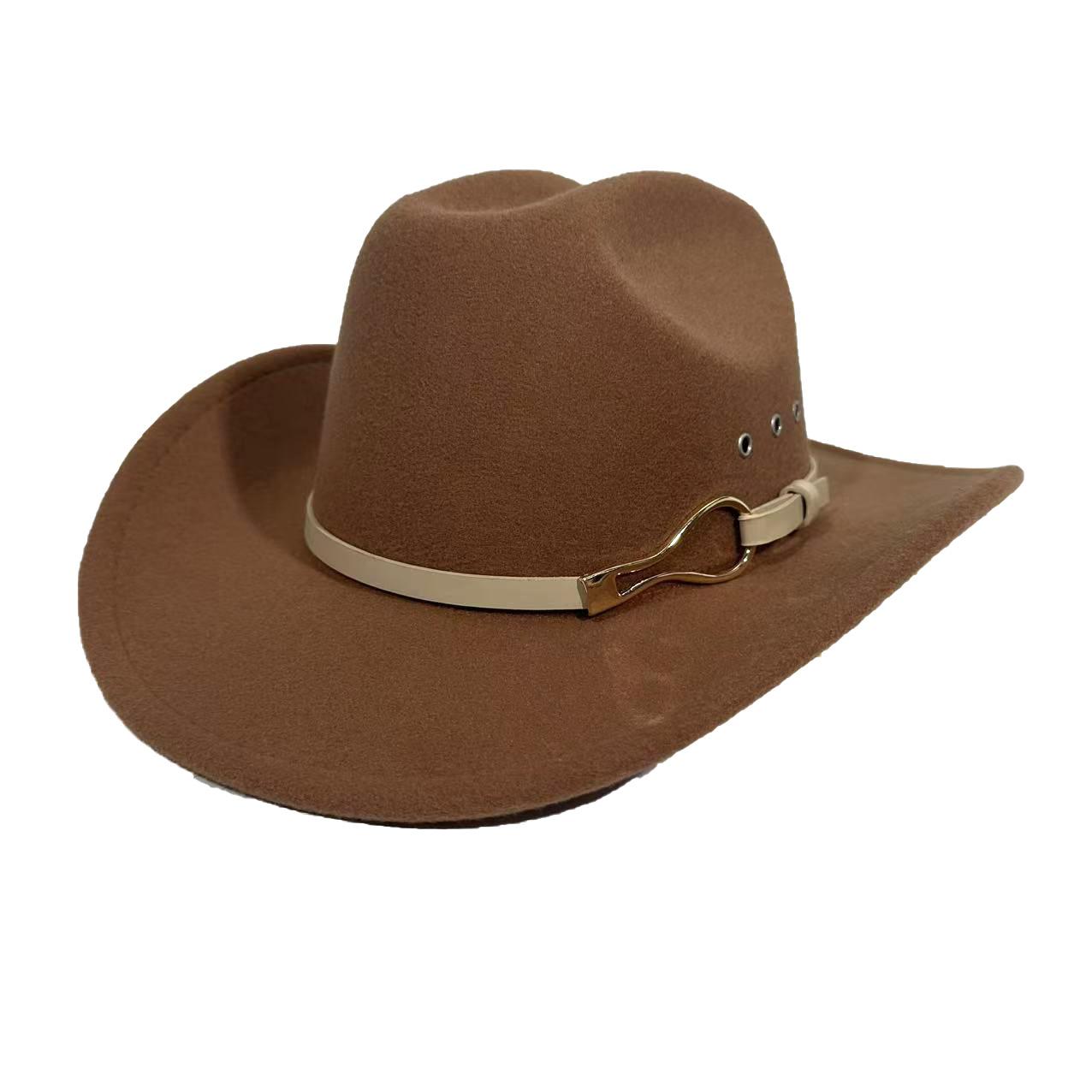 

Western Cowboy Hat Men and Women Versatile Jazz Hat Retro Felt Hat European and American Warped Top One Size светло-коричневого