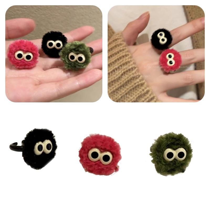 Cute Fluffy Ball Ring For Women Unique Cartoon Design Handmade Geometric Shape Fashionable And Personalized Finger Ring