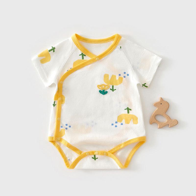 Pure Cotton Short Sleeve Baby Romper - Summer Thin Style for Boys and Girls, One-Piece Triangle Air Conditioning Suit