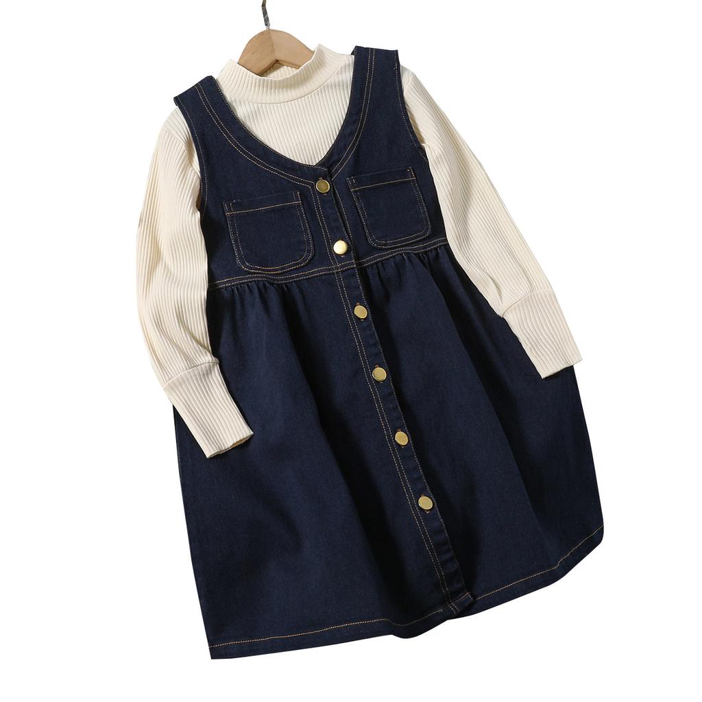 Κοριτσίστικο κοστούμι άνοιξη και φθινόπωρο Νέα παιδική φαρδιά έκδοση αμάνικη κορεάτικη τζιν φούστα