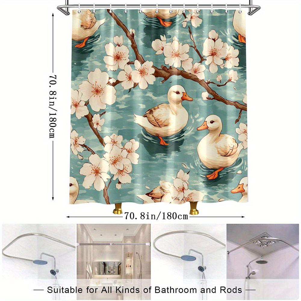 1pc Creative Duck and Floral Print Shower Curtain with Bathroom Decor made of Polyester Fabric including 12 Hooks