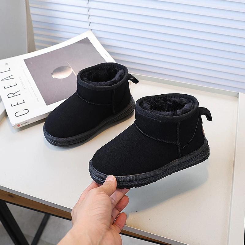 

Зимние детские сноубутсы Уличные универсальные модные ботинки для мальчиков Однотонные повседневные детские ботинки для девочек Черные Коричневые Нескользящие 26 чёрный