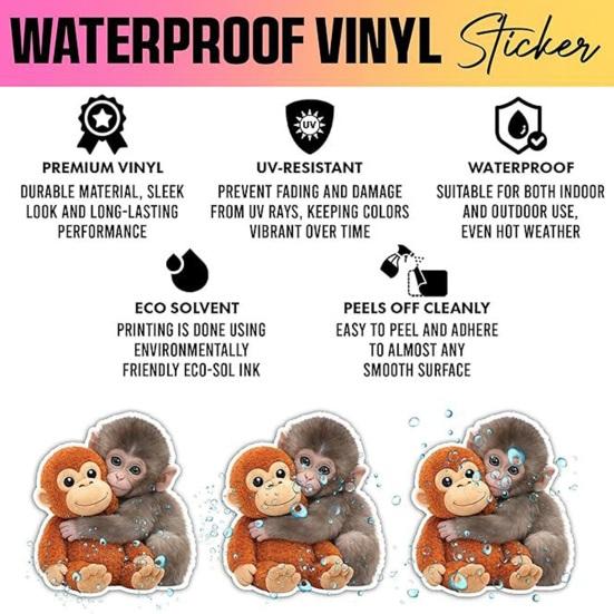 Adesivo Giocattolo Peluche Scimmia che Abbraccia Divertente Originale Decalcomanie in PVC Adesivo in Vinile Impermeabile per Computer Portatili Borracce Bagagli Bomboniere Regali per Bambini