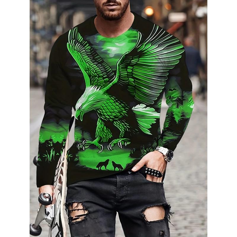 Men's Autumn and Winter 3D Printed Crew Neck Long Sleeve T-Shirt Fashion Versatile Trend Breathable Casual