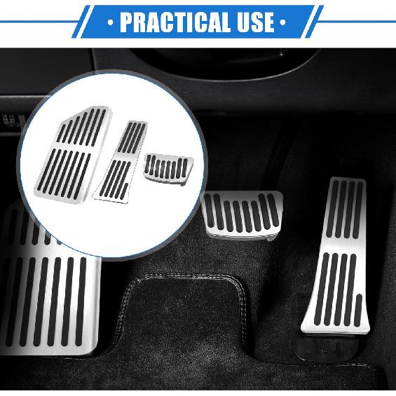 3 Pcs Car Gas Accelerator Brake Foot Rest Pedal Cover Pad Compatible for Kia Carnival 2022-2023, Antislip Aluminum Alloy Silver Tone