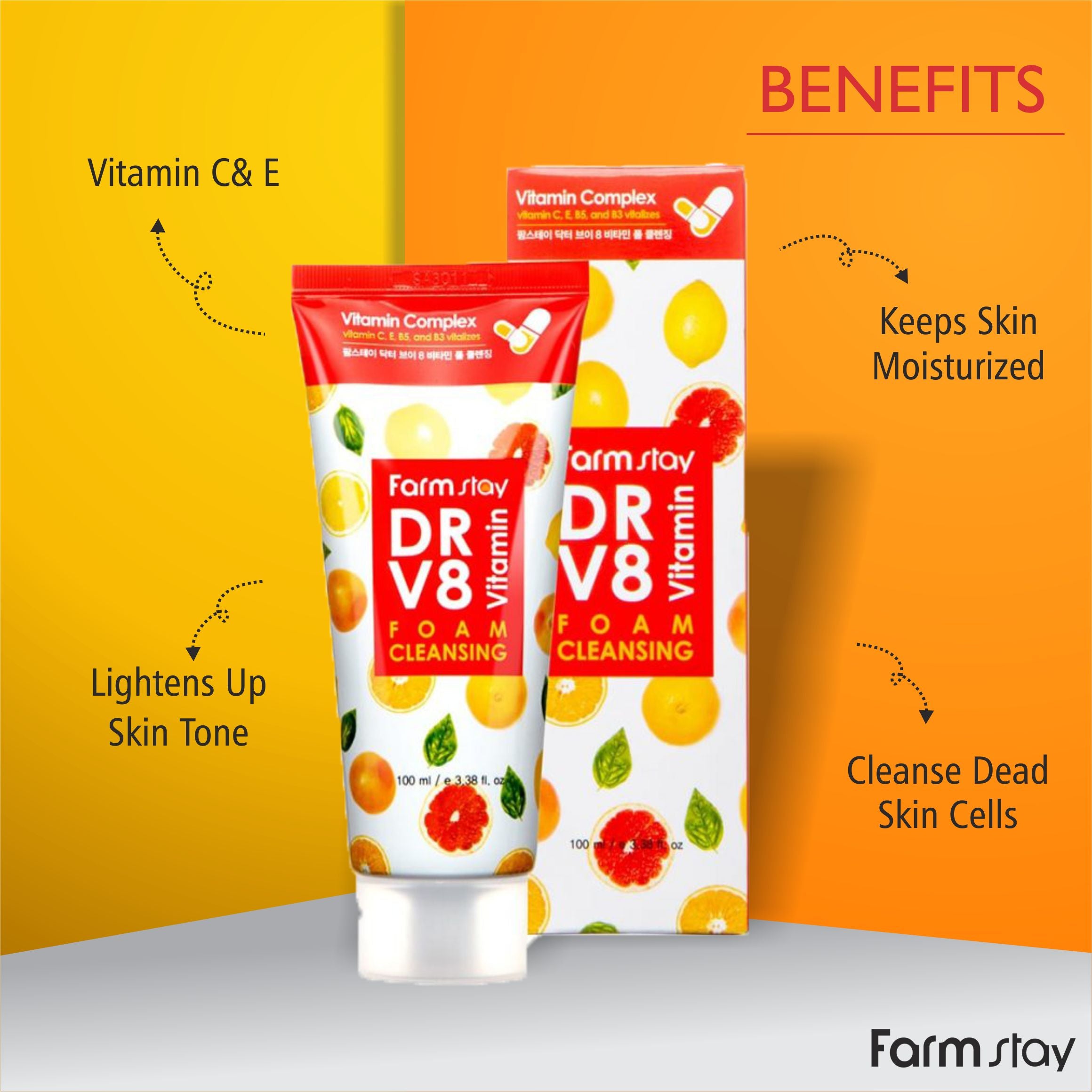 

Farm Stay DR V8 Vitamin Foam Cleansing 100ml + RANDOM GIFT