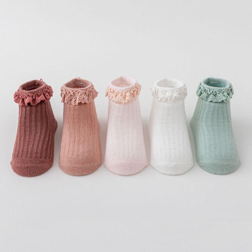 5Pairs Lace Kids Tube Sock Non-slip Toddle Walking Socks Sweet Baby Ruffle Socks  Princess