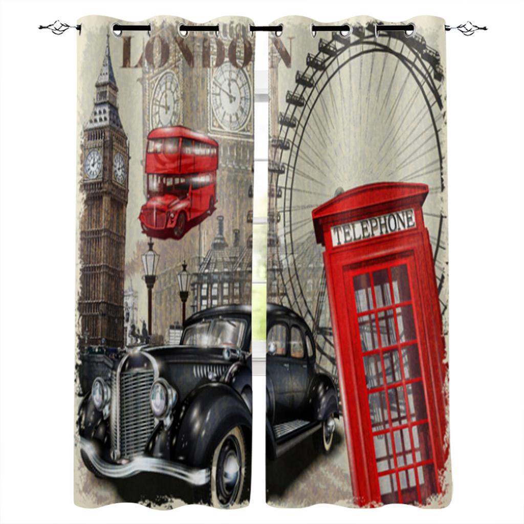 Bedroom Kitchen Curtain Vintage Classic Antique Car Retro Window Curtains for Living Room Decorative Items