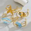 Golden Ocean Style Bracelet Waterproof Starfish Shell Enamel Conch Bracelet Exaggerated Various Wide Cuff Bracelet Party Jewelry