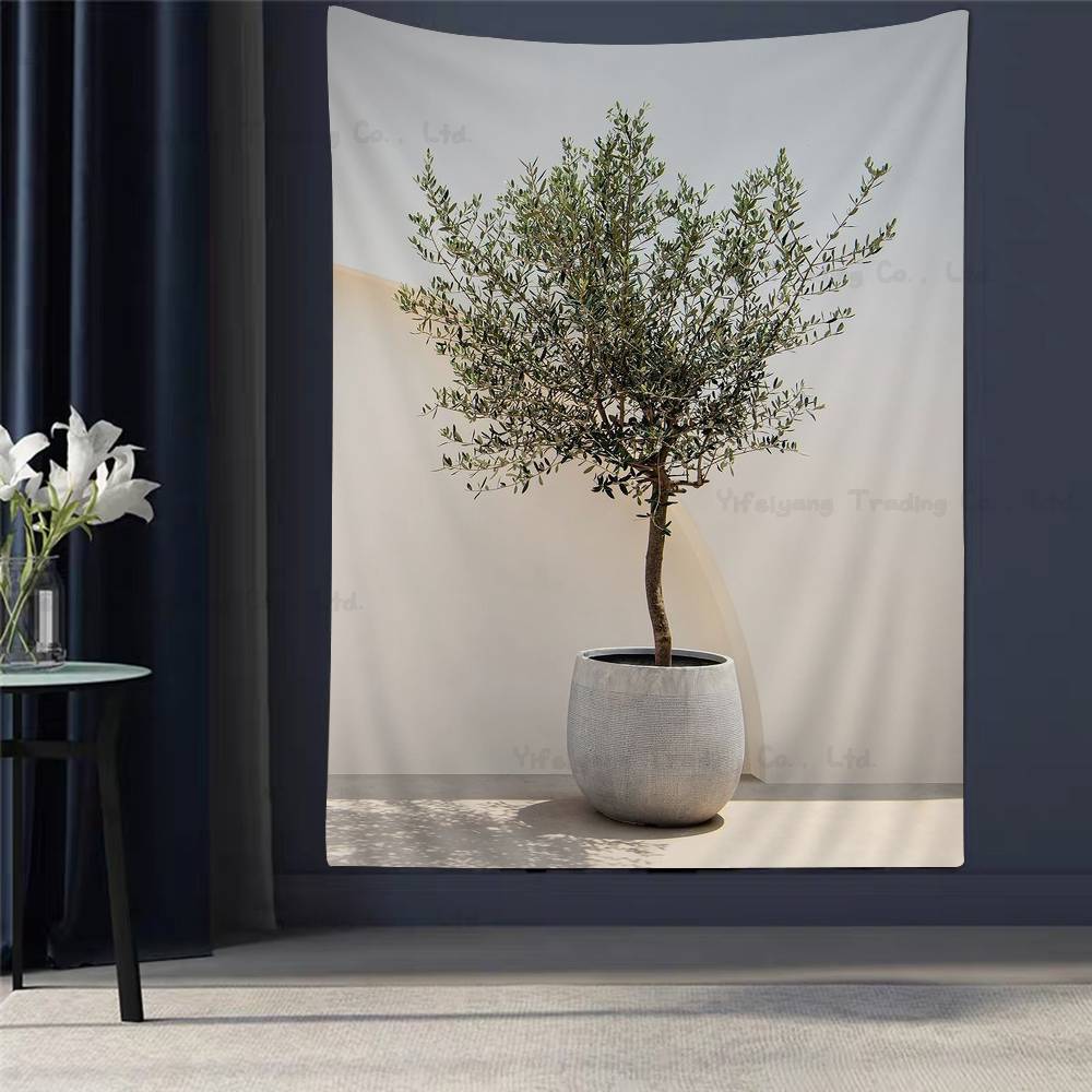 Chic Olive Tree In Vase Canvas Art Hippie Wall Hanging Tapestries For Living Room Home Dorm Decor Art Home Decor