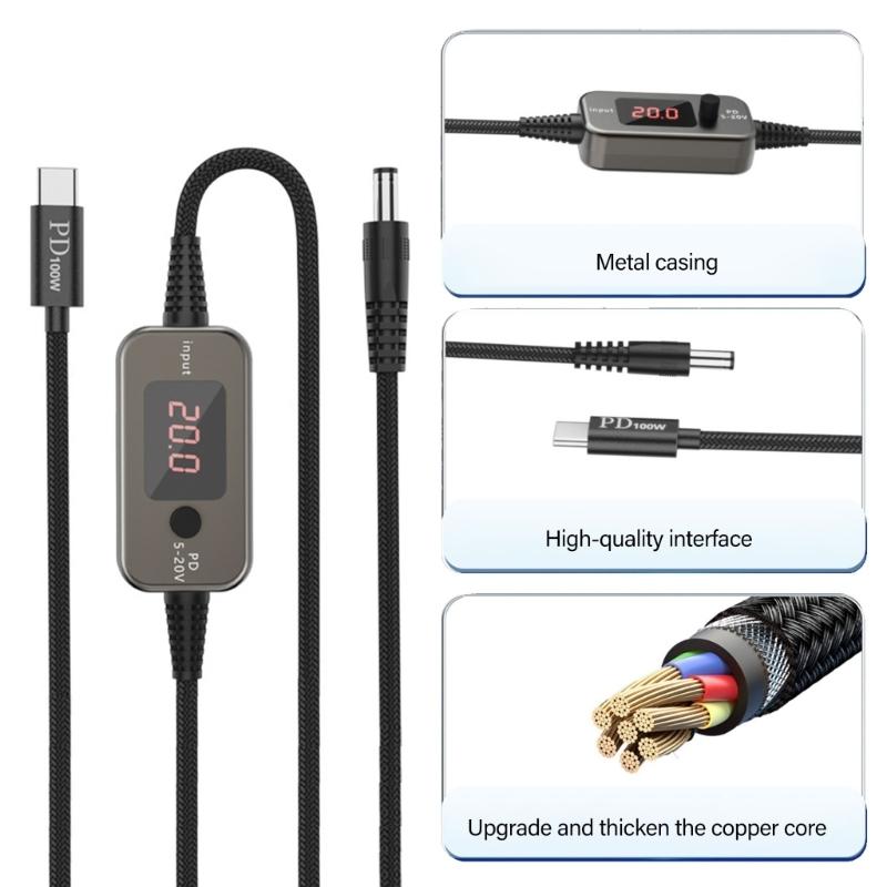 Adjustable Voltages USB C To DC5525 Charging Cable PD100W With 34 Conversion Heads For Laptops Routers And Electronics