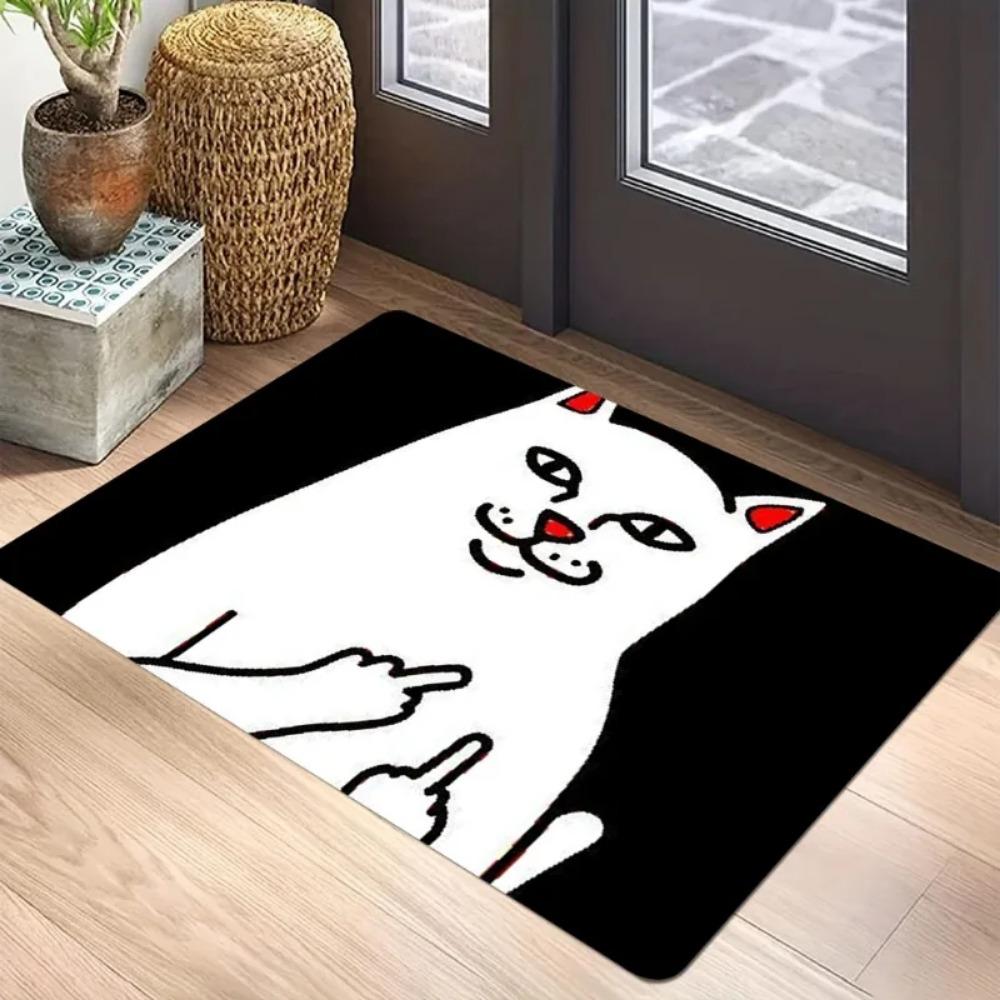 Sassy Go Away Cat Humorous Doormat, Funny Cartoon Print Non-Slip Entrance Rug, Fashionable Welcome Mat for Home Decoration