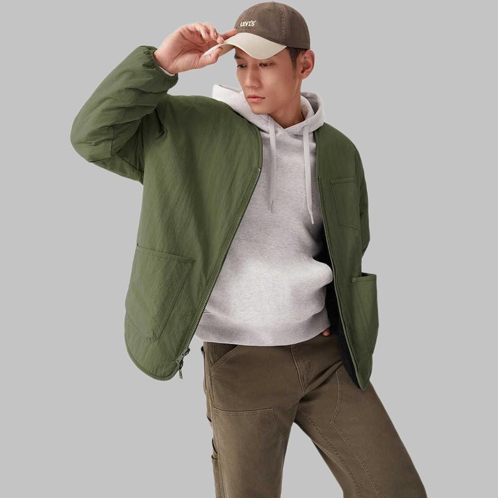 Levis Loose Faux Shearling Reversible Long Sleeve Jacket Men Jackets Green 002PX-0001