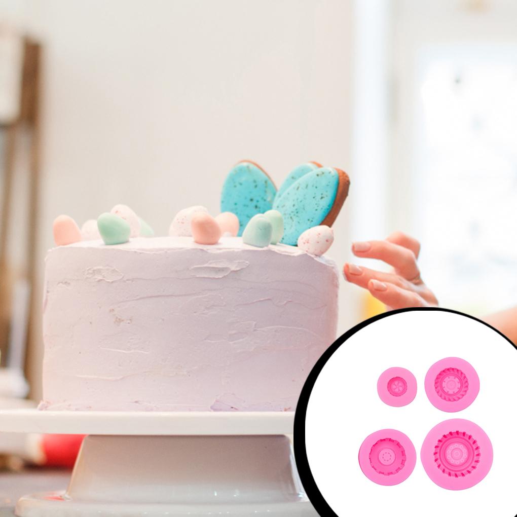 4 Pieces/Set Silicone Car Tire Fondant Mold Non-stick Round Mould Tool