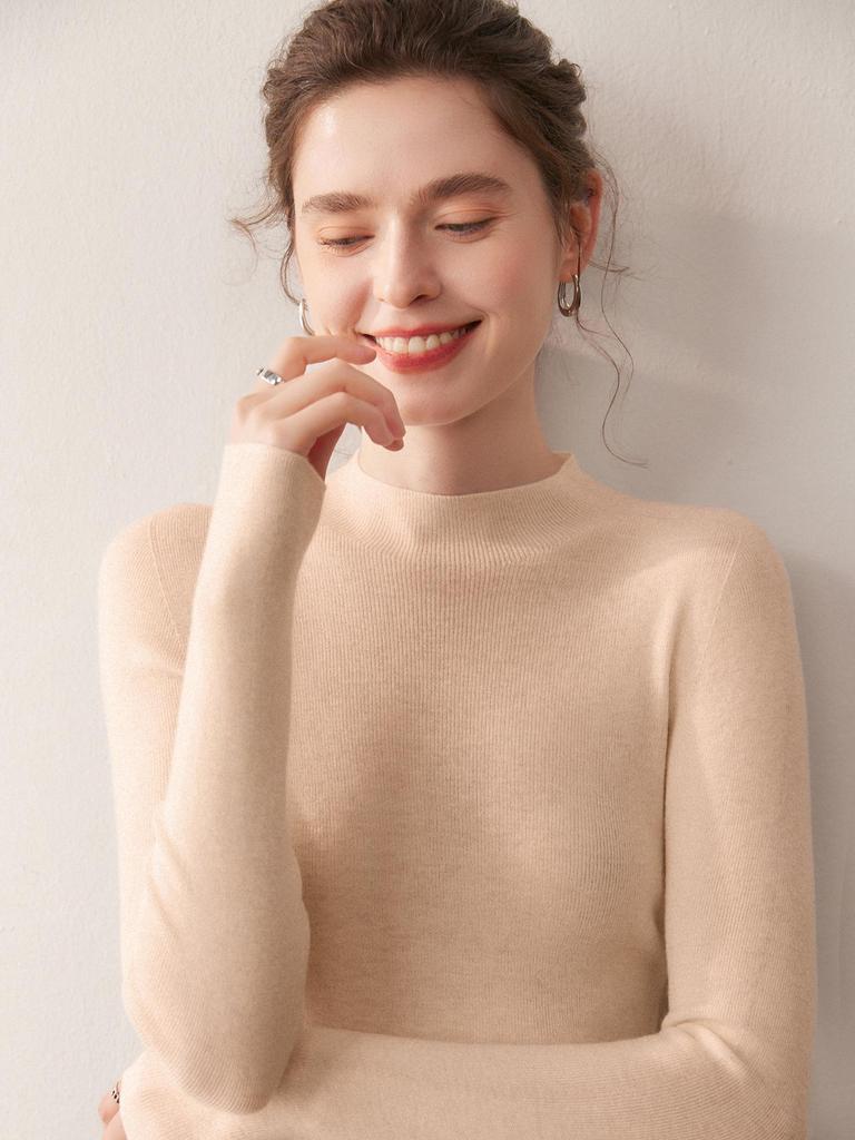 Women's Seamless 18-Gauge Wool High-Neck Sweater Base Layer, Machine Washable