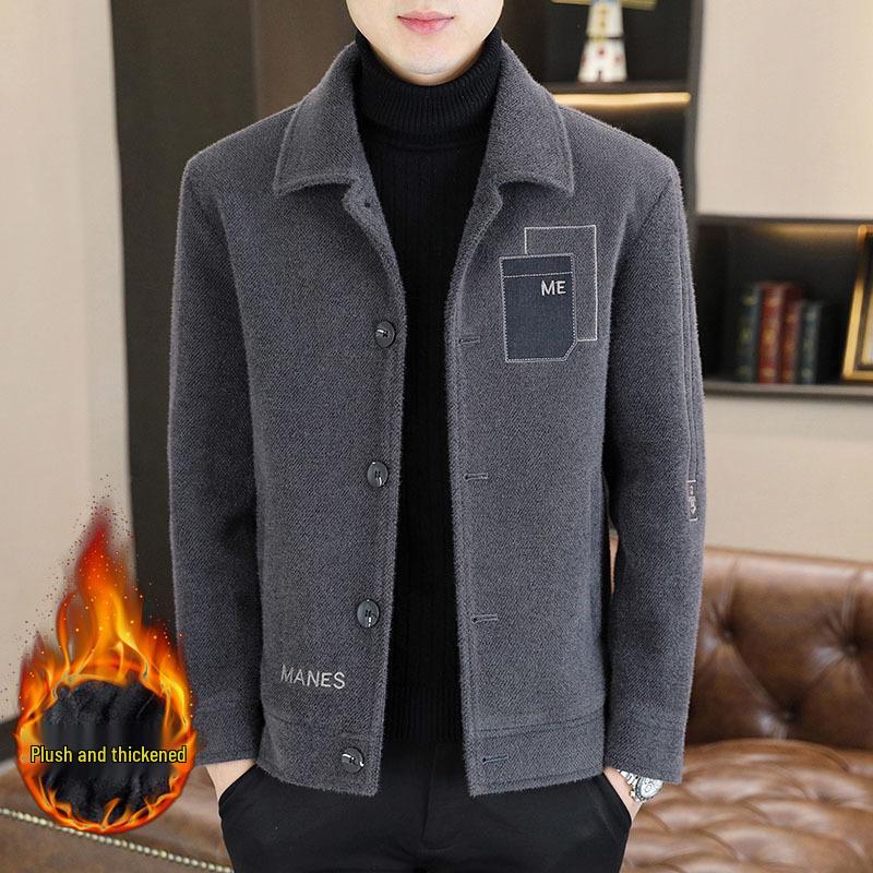 Men’s Thick Woolen Coat: Autumn/Winter Casual, Short, with Cotton Padding and Fleece Lining