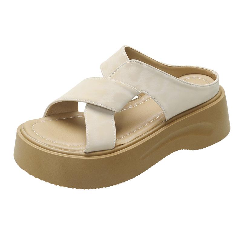 Fashion Thick-soled Heightening Muffin Non-slip Roman Thick-soled Slippers Women's 2025 Summer New Versatile Beach Shoes