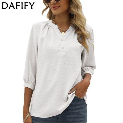 Damesmode Casual Zomer Effen Kleur Print 1/2 Mouwen V-Hals Blouses & Overhemden