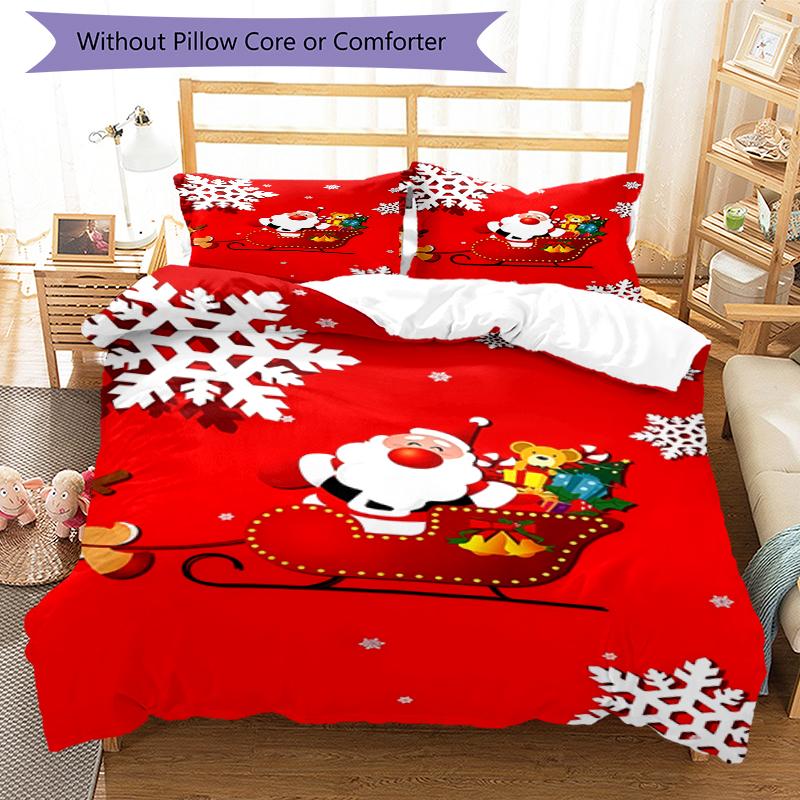 3pcs Christmas Santa Claus Bedding Set Duvet Cover Closure Includes 1 Duvet Cover & 2 Pillowcases, Soft and Comfortable for All Seasons.
