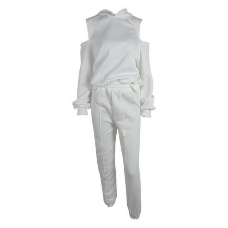 Autumn Women Casual 2 Piece Tracksuit Set Long Sleeve Crop Pullover Hoodie with Jogging Pants Athletic Sweatshirt Outfit M белый
