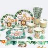 Jungle Birthday Party Decorations Animal Disposable Tableware Set Forest Woodland Safari Birthday Animals Theme Party Supplies