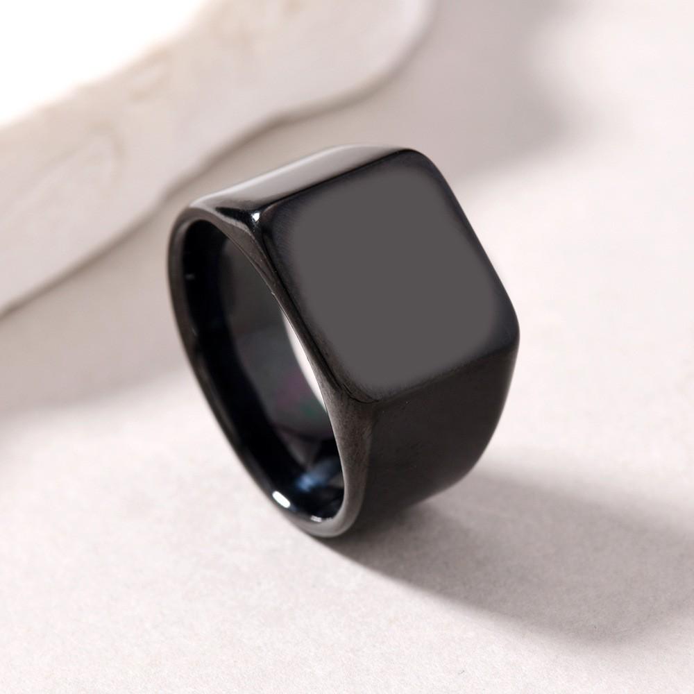 

Titanium Steel Ring Men s Fashion Versatile Cast Glossy Large Square Ring Stainless Steel Jewelry Set 11No. чорний