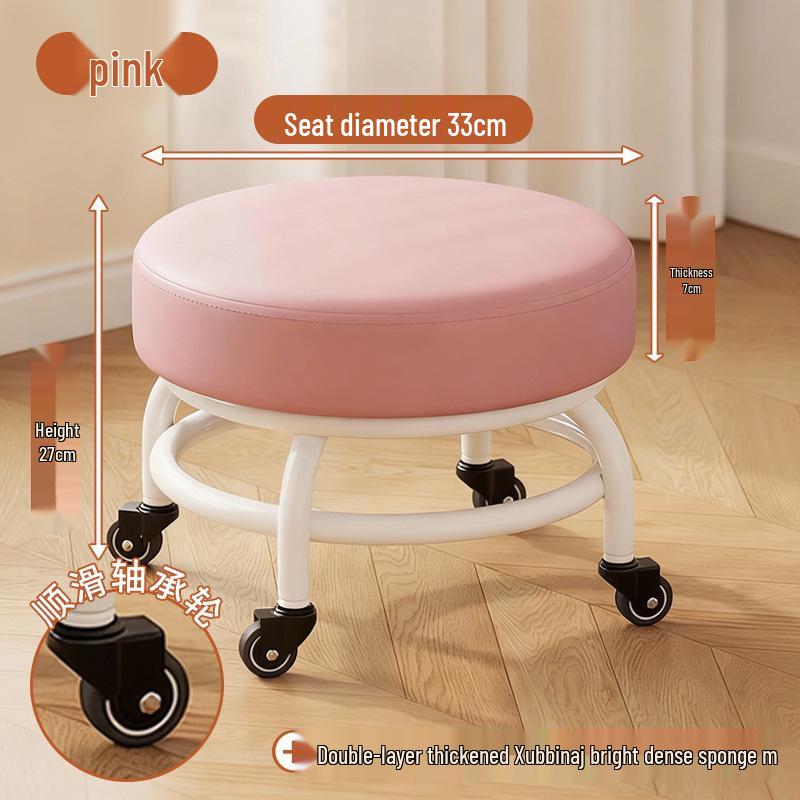 Swivel Caster Low Stool with Wheels - Adjustable Mobile Round Seat for Living Room, Children's Play Area, or Household Use.