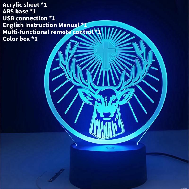 

Deer Cross Pattern 3d Night Light With Touch Remote Led Lamp For Holiday Decor And Gift Ideas