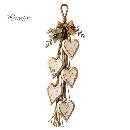 Decorative Living Room Art Farmhouse Hanging Heart Wall Decor with 5 Layer Wooden Hearts, Vintage Boho Wood Natural Accent Trinket Shelf for Bedroom,
