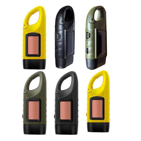 Solar And Hand Crank Flashlight 5-in-1 Emergency LED Light with Type-C Charging Waterproof Portable Power Bank for Camping Outdoor Use