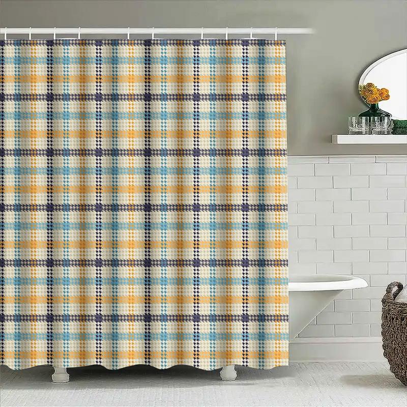 Plaid Shower Curtain Waterproof Bath Rug Decoration For Bathroom Decorations Home Office Hotel Use Modern Style 204X183Cm Multic