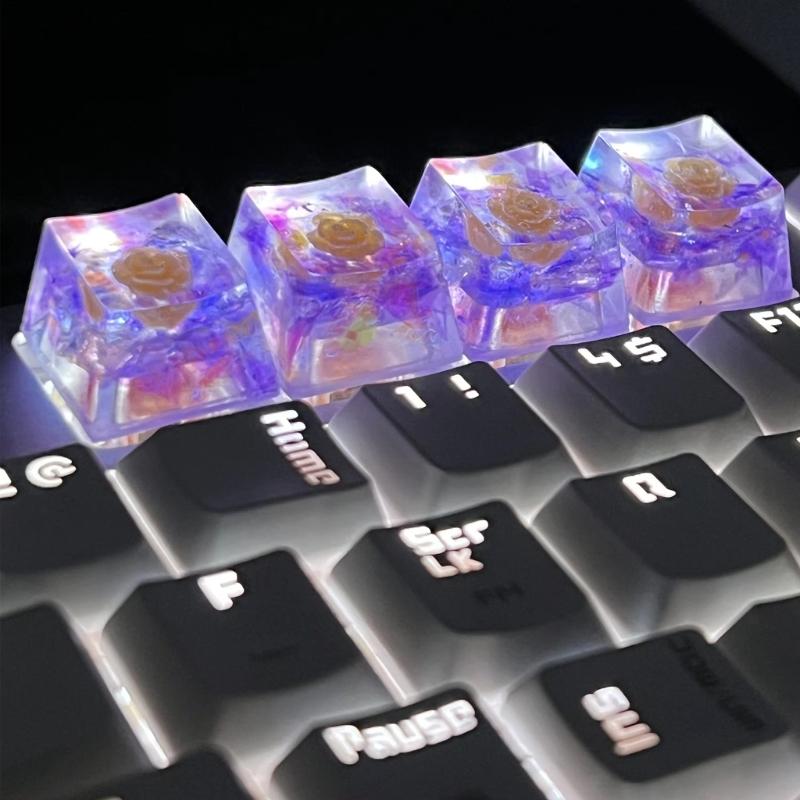 Handmade OEM Floral Resin Keycap Translucently Epoxy Camellia for Mechanical Keyboards Aesthetic Keycap Replacement