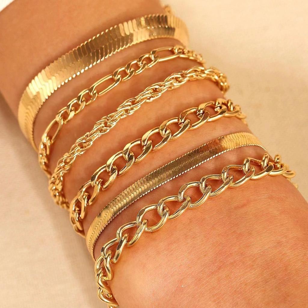 Vintage Mehrschichtiges Kettenarmband Set für Damen – Trendiger Europäischer Stil, Retro Minimalistischer Handschmuck, Grenzüberschreitende Heißverkauf Accessoires