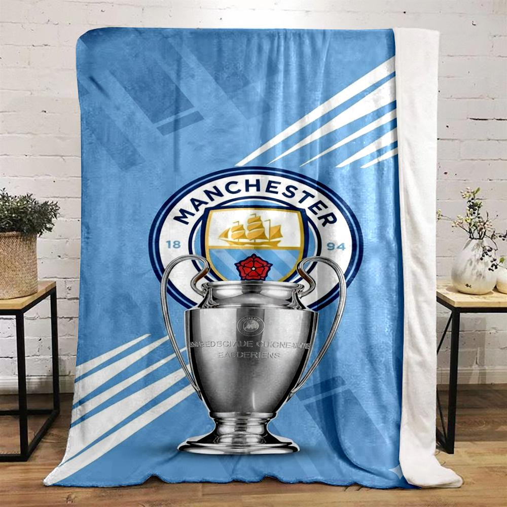 Manchester City Trophy Design Warm Blanket Flannel Blanket for Bedroom, Living Room, Sofa, and Nap Sofas