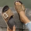 Fashion Vintage Leopard Thick Bottom Slippers Women Summer Casual Buckle Open Toe Sandals Female Plus Size Non Slip Wedge Slides Mujer