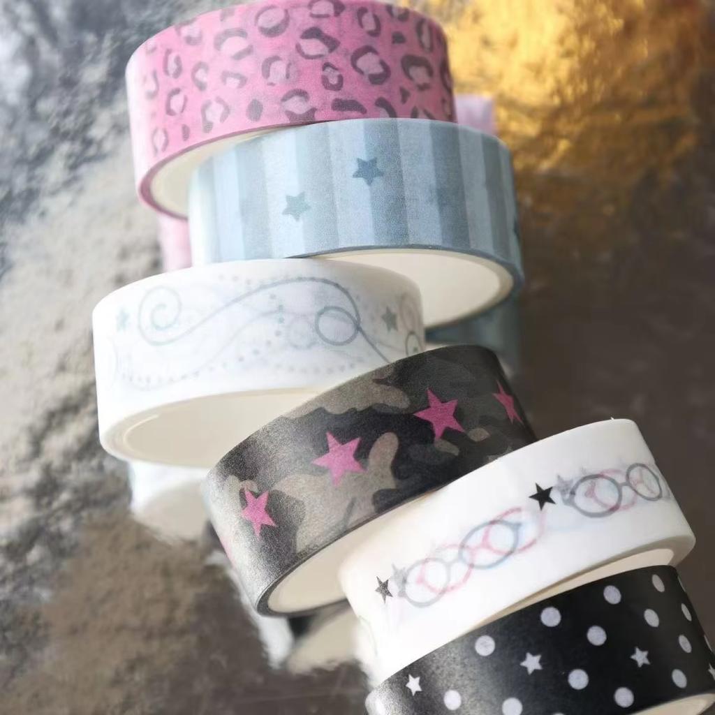 6PC Mix Korean Sweet and Cool Paper Tape Star Glasses Polka Dot Diy Decorative Collage Hand Account Material Tape Roll Sticker