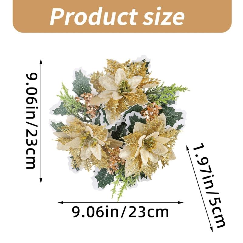 Holiday Elegant Centerpiece Flower Wreath Desktop Candle Stick Decoration For Christmas, 5Pieces Set