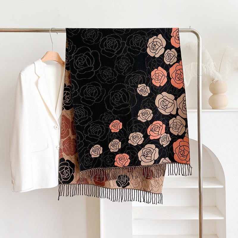 Fashion Printed Double-Sided Scarf Winter High-End Warm Shawl Women