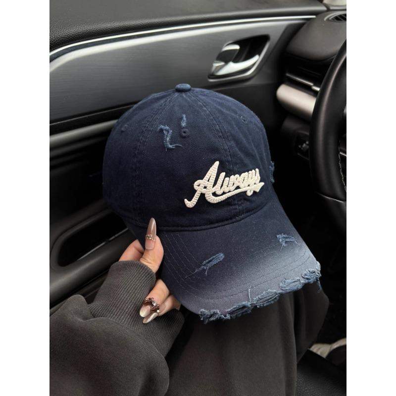 Zerrissene burgunderrote Baseballkappe Damen Retro großer Kopfumfang vielseitige Kappe Buchstaben Gesicht kleine Mütze