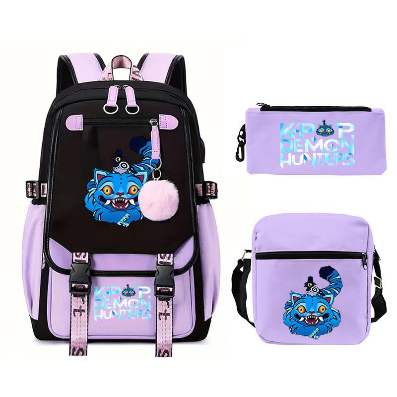 Kpop Trend Backpack Large Capacity Student School Bag Three-Piece Pencil Case Casual Shoulder Bag