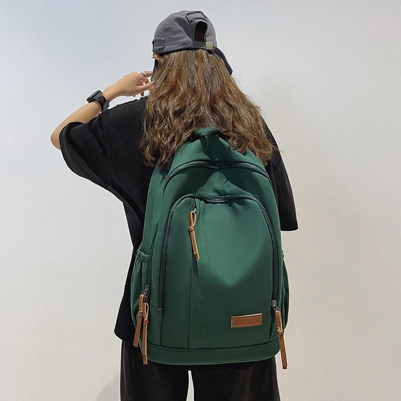 Simple Solid Color Letter Decoration Large Capacity Student Backpack Teen For
