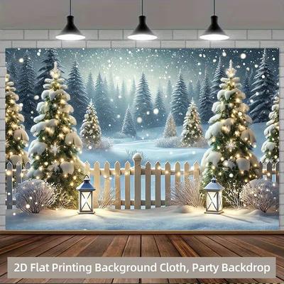 2D Snowy Pine Forest Christmas Backdrop Photography Background Banner