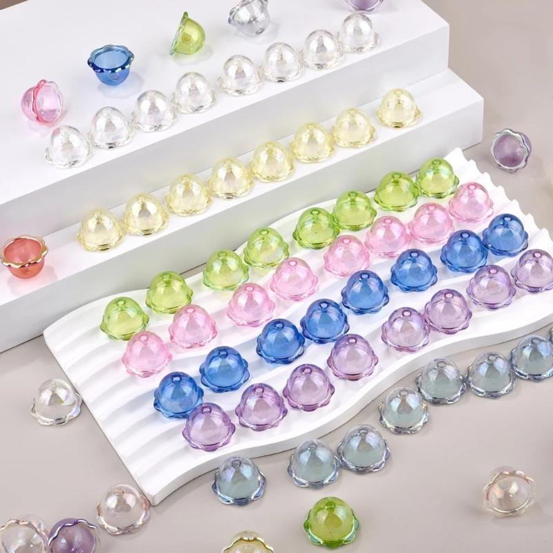 10pcs Multiple Petal Flower Acrylic Bead Caps Adornment for DIY Jewelry Making and Colorful Wind Bell Accessories
