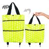 Outdoor Picnic Utility Tote Foldable Shopping Bag with Wheels Heavy-Duty Waterproof Oxford Cloth Grocery Cart Space Saving Organizer Reusable Roller