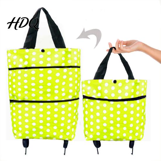 Outdoor Picnic Utility Tote Foldable Shopping Bag with Wheels Heavy-Duty Waterproof Oxford Cloth Grocery Cart Space Saving Organizer Reusable Roller